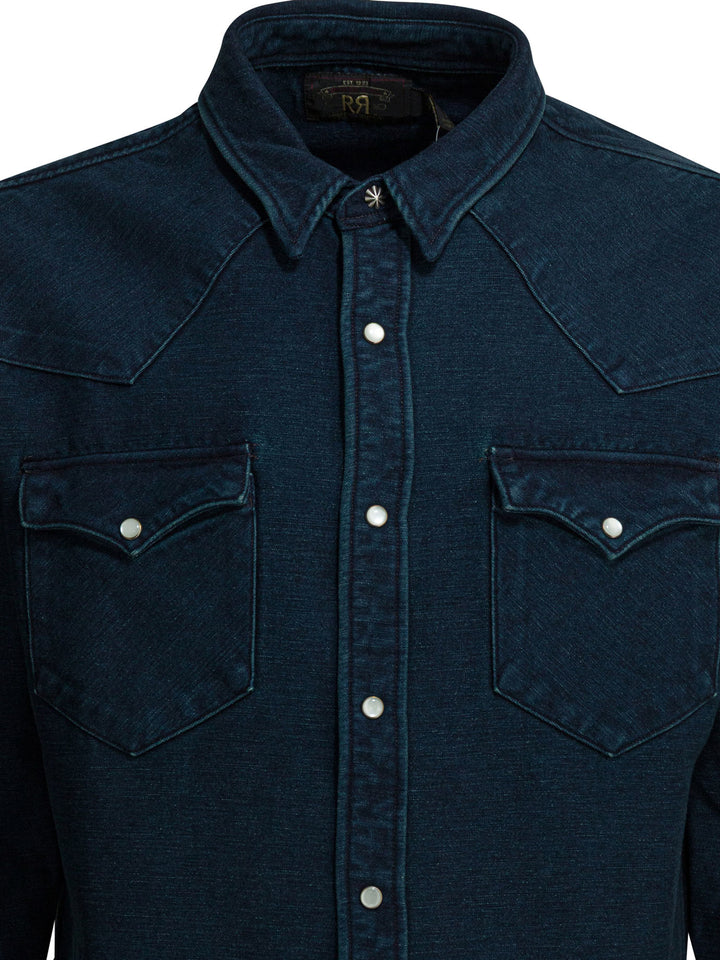 Rrl By Ralph Lauren Indigo Suede Western Shirt Shirts - Blu | 315c5e1928286e17c25973f9f56c16c7e39cc753
