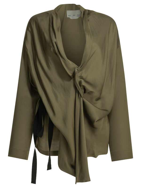 Viscose Draped Shirt Shirts Verde