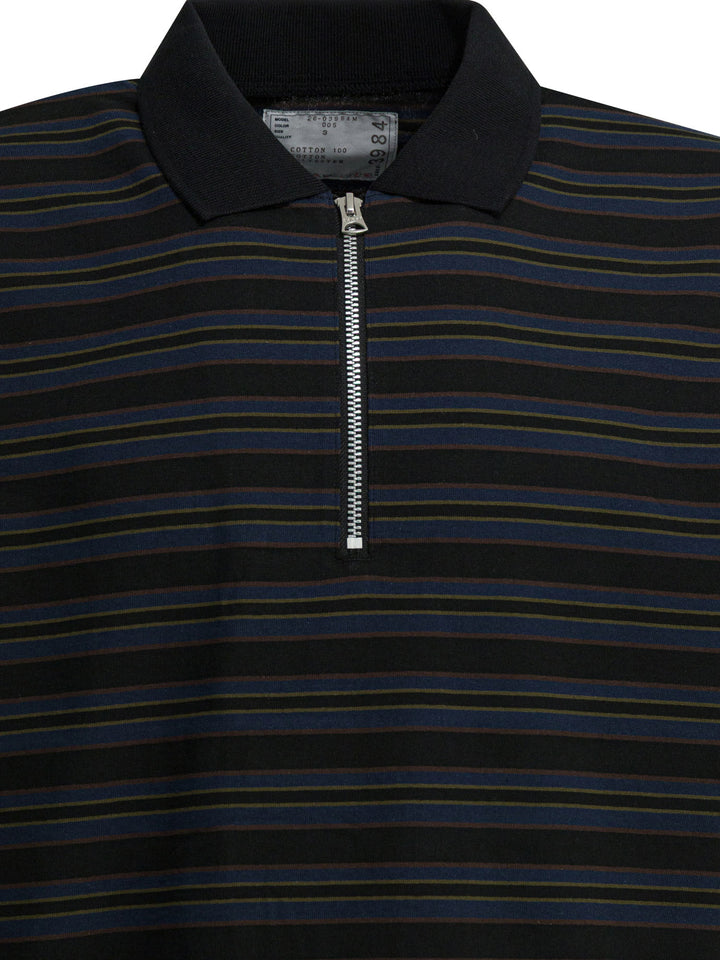 Sacai Striped Buttonless Polo Shirt Polo shirts - Nero | e28684aa9b12251ad4cf7faa4d002abac66291c3