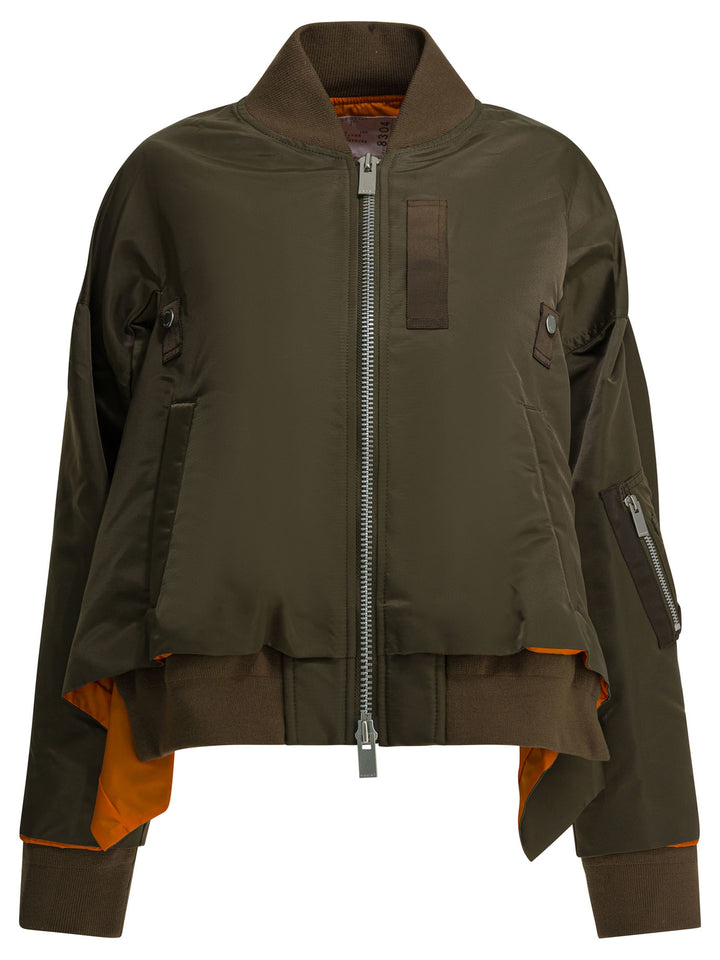 Sacai Nylon Zippered Bomber Jacket Jackets and Coats - Verde | a7af35df39ce018af54495c24819614136ff6494