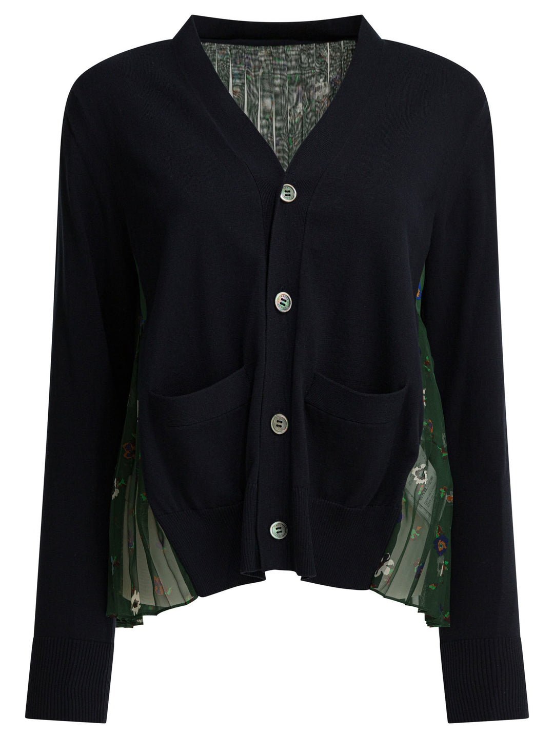 Sacai Cardigan With Floral Print Knitwear - Blu | b4ecaf9eb239ba7bf5fe0141818c365e6d157d08