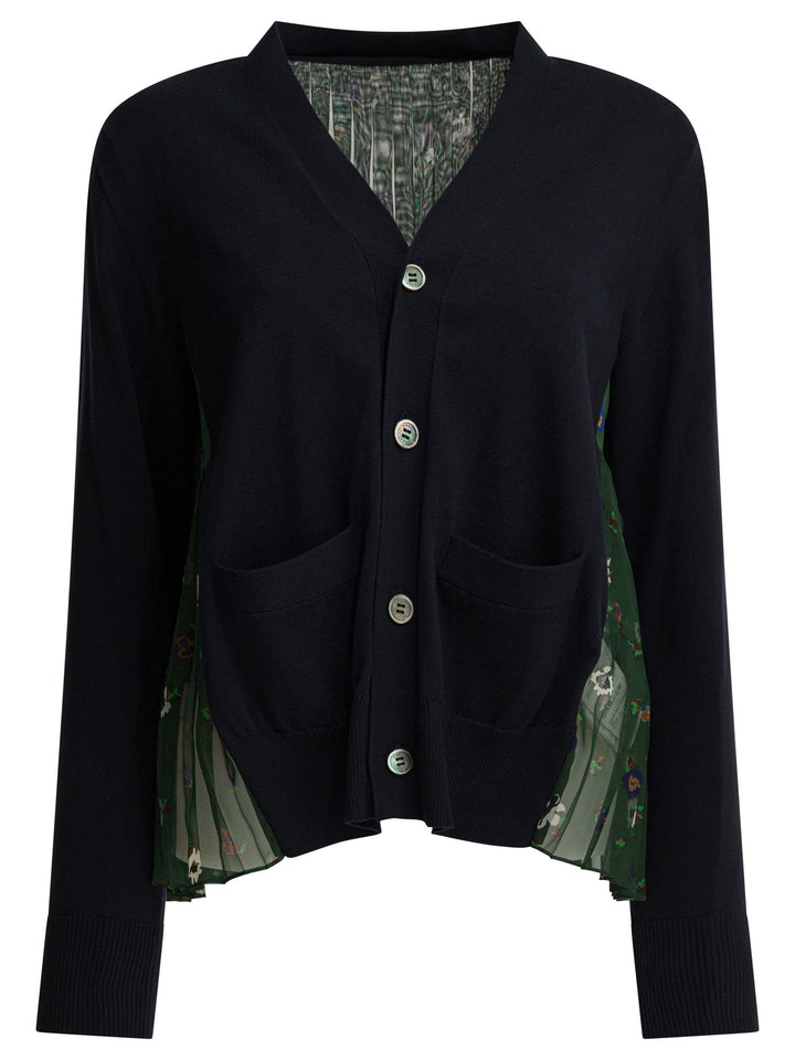 Sacai Cardigan With Floral Print Knitwear - Blu | b4ecaf9eb239ba7bf5fe0141818c365e6d157d08