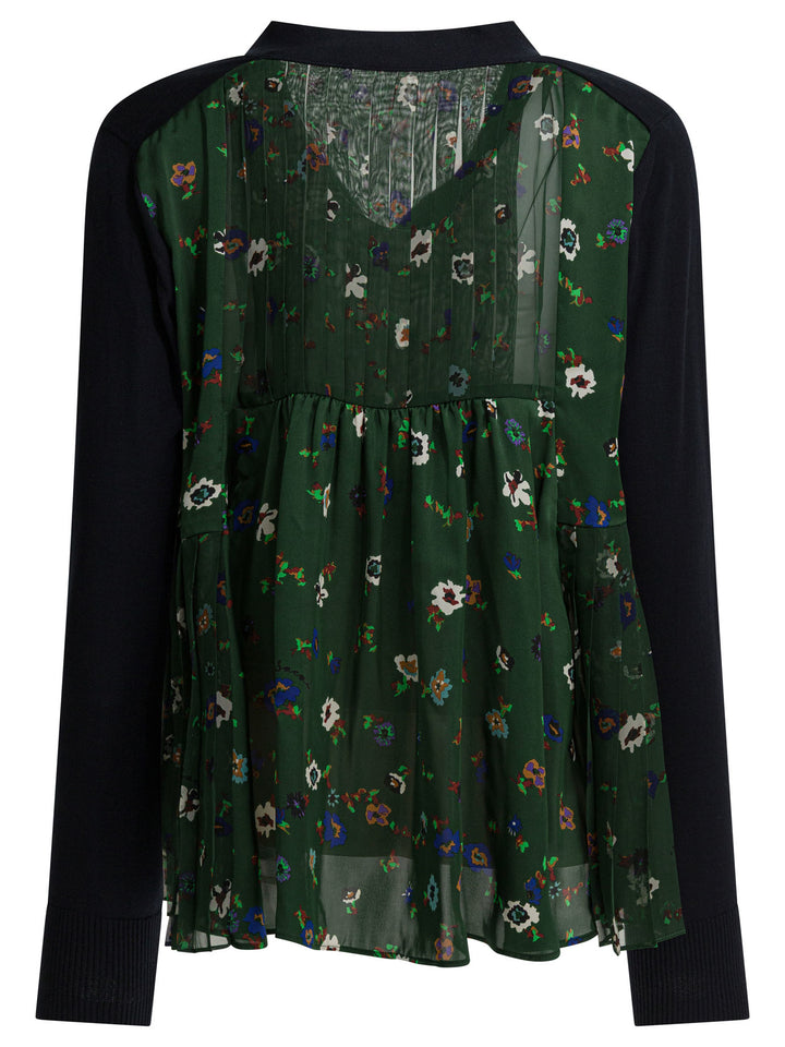 Sacai Cardigan With Floral Print Knitwear - Blu | c77849a72892309c31c48c2c72c3bf262c5ca38d