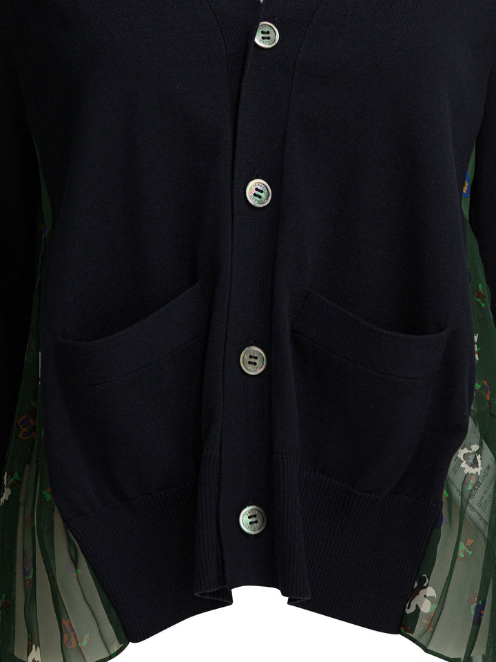 Sacai Cardigan With Floral Print Knitwear - Blu | 27ac50315eb81a52a5c3cfe956536d95dee15dc5