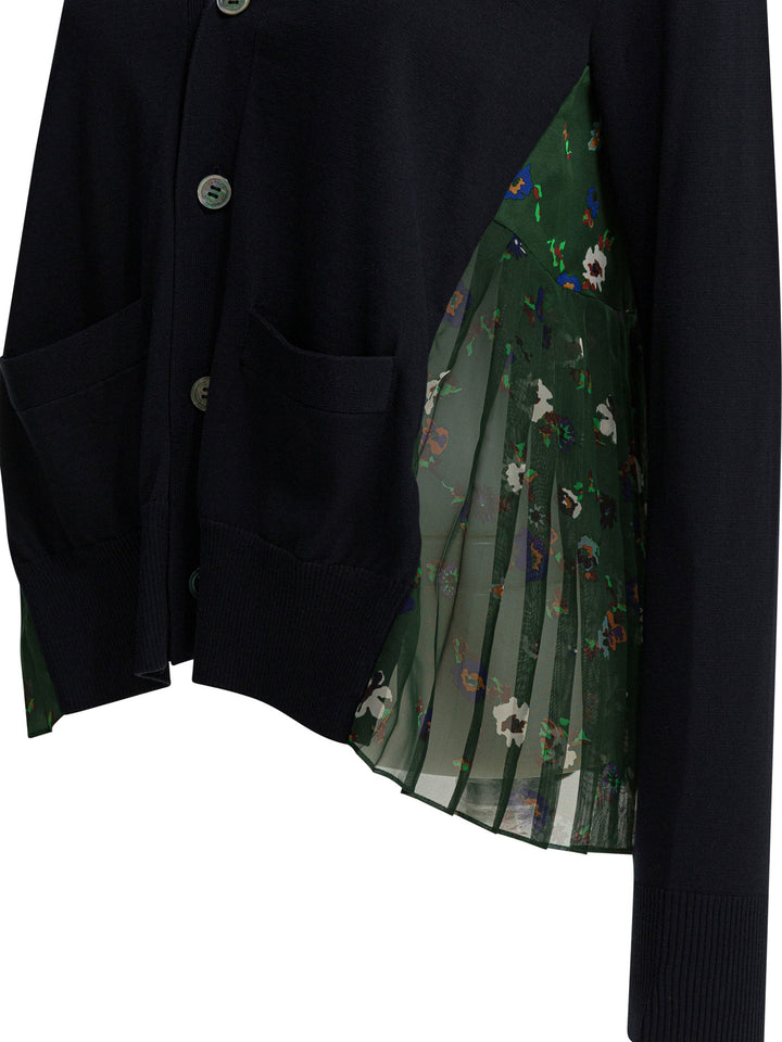 Sacai Cardigan With Floral Print Knitwear - Blu | a5fb476056ee5a80ccca84711adba81d32445f07