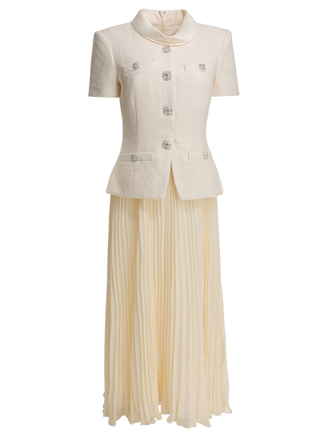 Self-Portrait Boucle Midi Dress With Pleated Skirt Abiti - Bianco | 53755ed6e8f13fe2aeefc55f8c746adb5c3f0d25