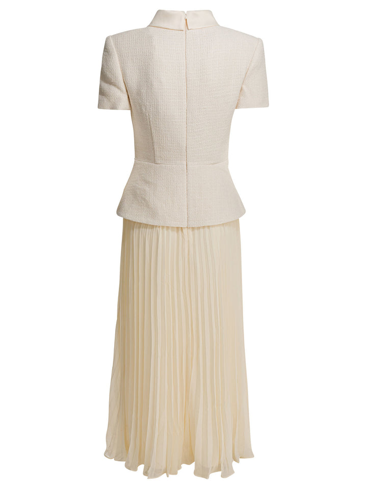 Self-Portrait Boucle Midi Dress With Pleated Skirt Abiti - Bianco | 705e635f82ea7b28932b55c6aa1bbf2ace416c89