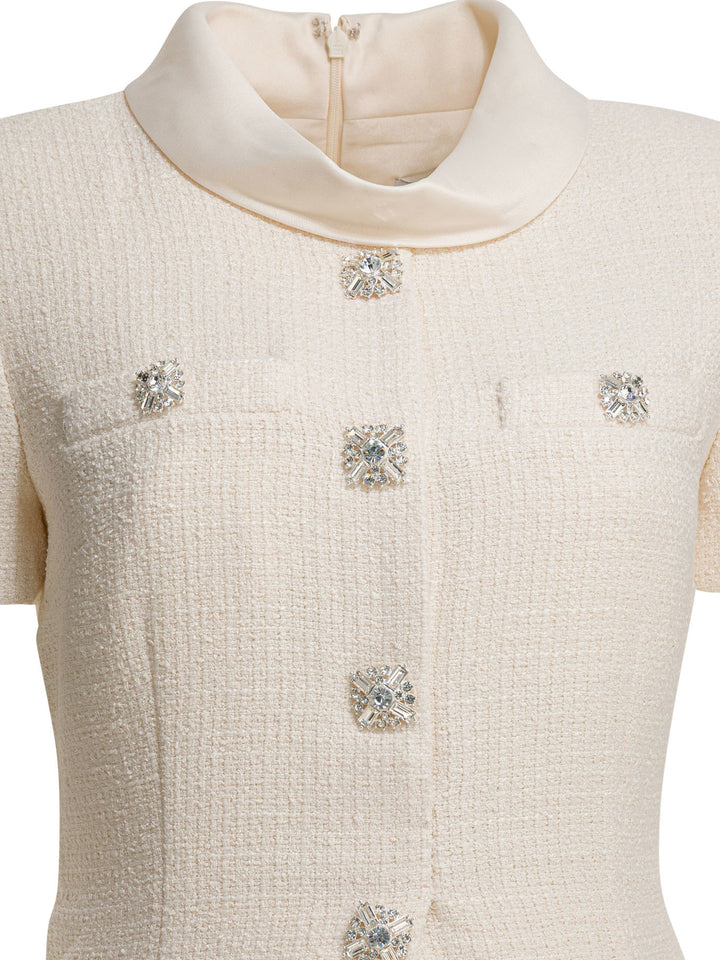 Self-Portrait Boucle Midi Dress With Pleated Skirt Abiti - Bianco | 911274d3f5e79e84ab15b58748fcc9e7b06a5850
