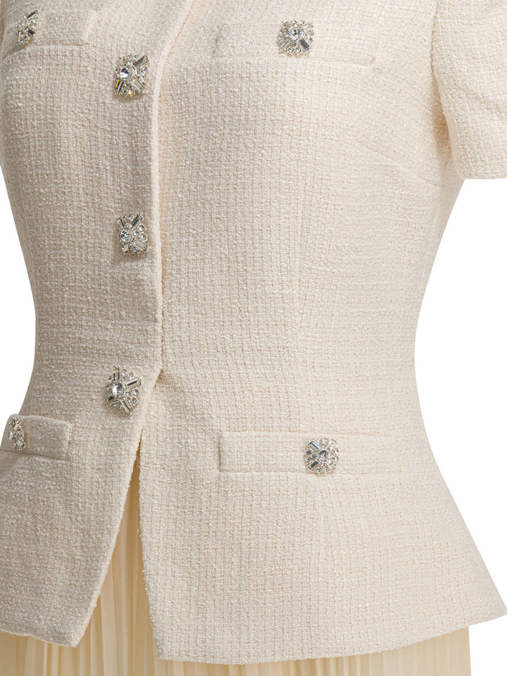 Self-Portrait Boucle Midi Dress With Pleated Skirt Abiti - Bianco | 7260fdb3dd519fef2903a0bf73cf32af4b382555