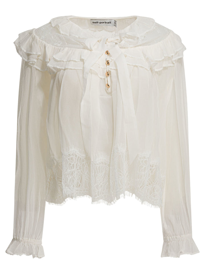 Self-Portrait Georgette Lace Blouse Shirts - Bianco | a28e2639887037121491dd6de81d1e45675677a5