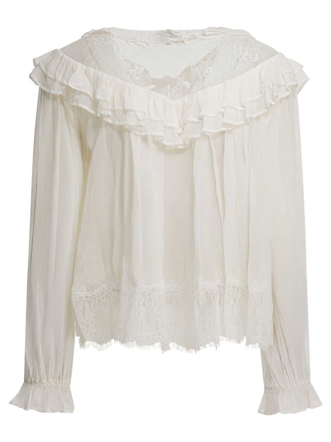 Self-Portrait Georgette Lace Blouse Shirts - Bianco | 4939b16c41ddee1a14ba4f1e373475e2183757d0
