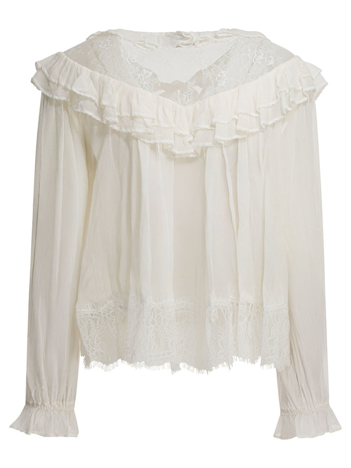Self-Portrait Georgette Lace Blouse Shirts - Bianco | 4939b16c41ddee1a14ba4f1e373475e2183757d0