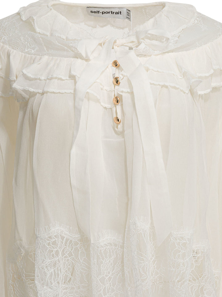 Self-Portrait Georgette Lace Blouse Shirts - Bianco | f7381f7417b22f0351077638fd8d6f5b272871ee