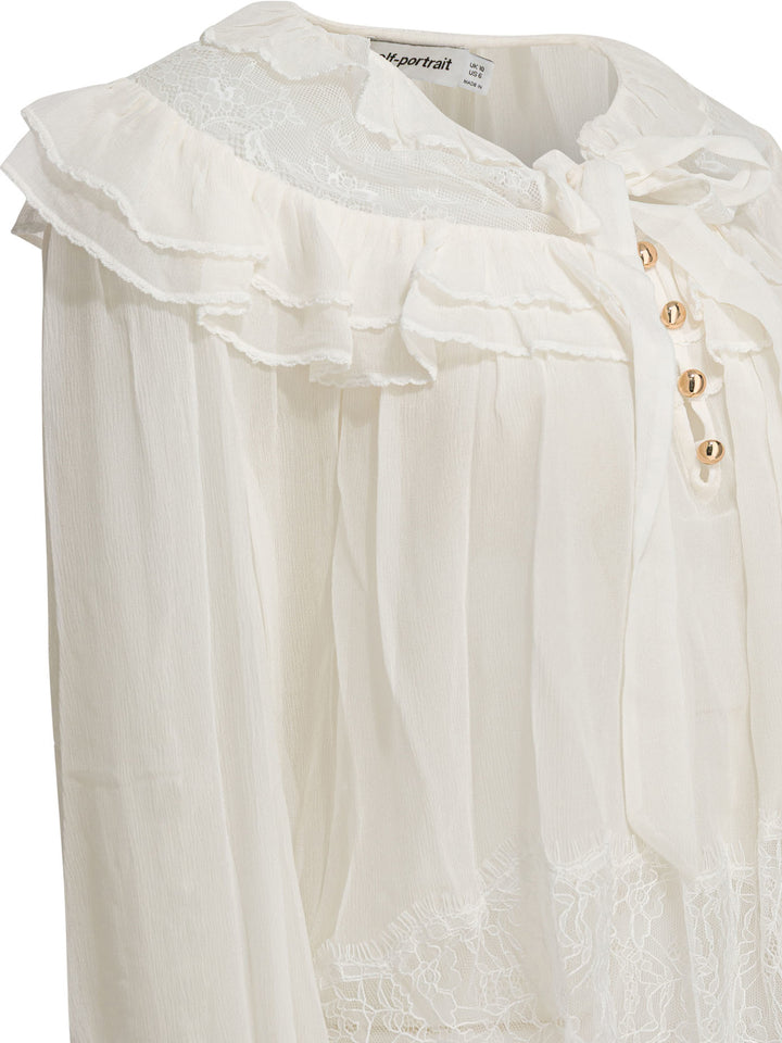 Self-Portrait Georgette Lace Blouse Shirts - Bianco | 1a00541a43cea73c17cf66f884a9af4104236669