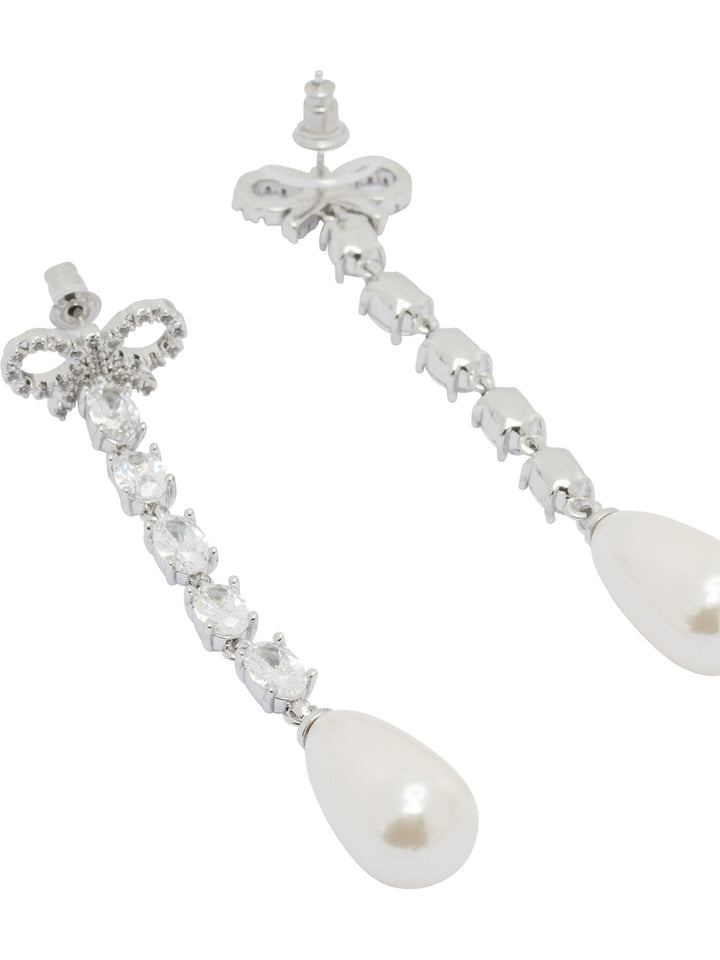 Self-Portrait Bow And Pearl Earrings Jewels - Silver | fc455959858e0ec221462be34812585b4ad03432