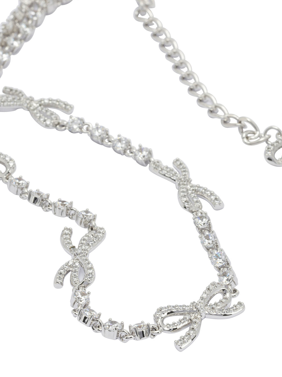 Self-Portrait Necklace With Bows And Crystals Jewels - Silver | 054ca8dd8910332c5f506ea3073b3c1ad1dadffa