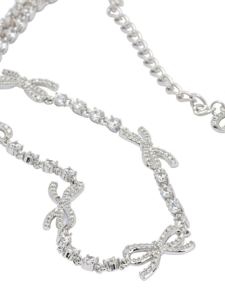 Self-Portrait Necklace With Bows And Crystals Jewels - Silver | 054ca8dd8910332c5f506ea3073b3c1ad1dadffa