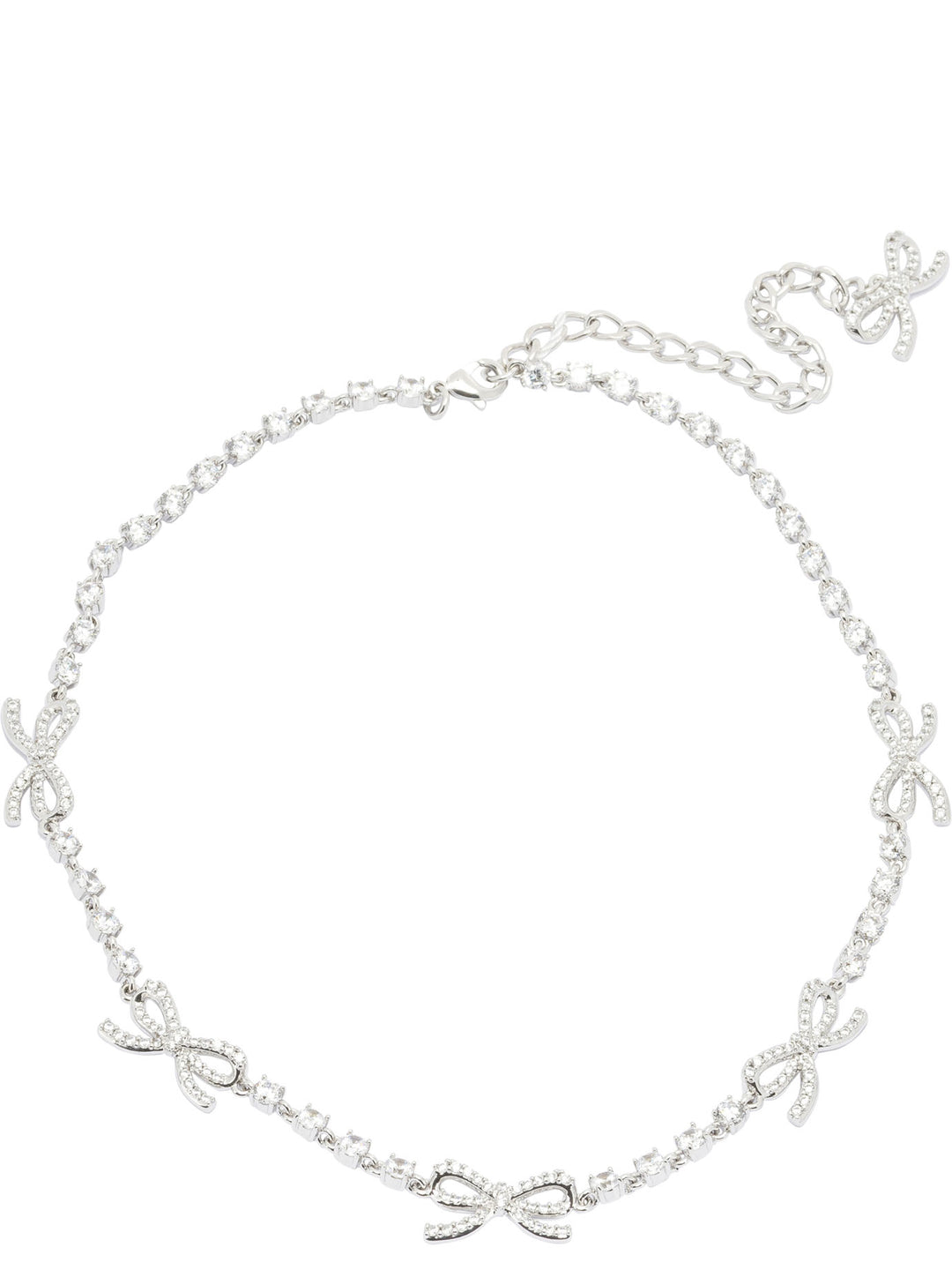 Self-Portrait Necklace With Bows And Crystals Jewels - Silver | 35fe5687999377a0deb37ec57ba939636a8a0415