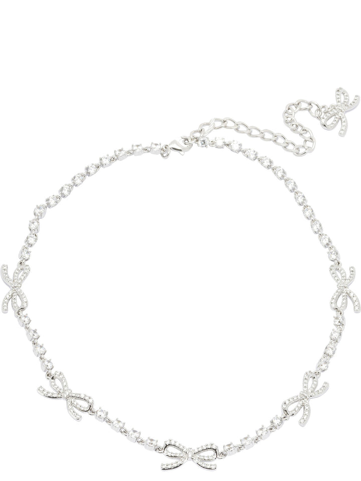 Self-Portrait Necklace With Bows And Crystals Jewels - Silver | 35fe5687999377a0deb37ec57ba939636a8a0415