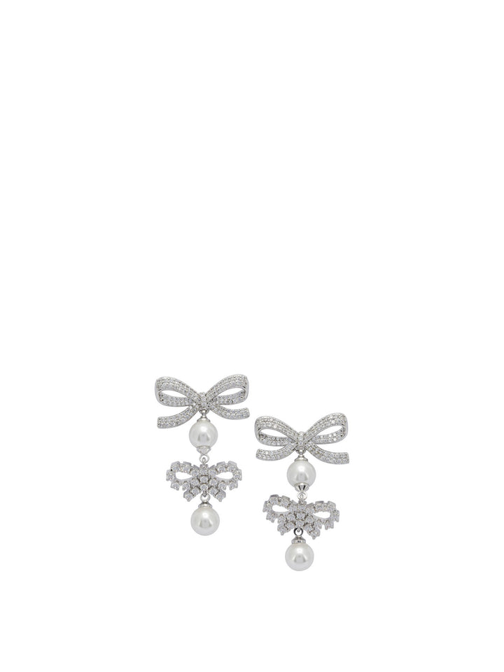 Self-Portrait Earrings With Bows And Pearls Jewels - Silver | f53e81c940e379aa7b9e575911afbb4245cded88