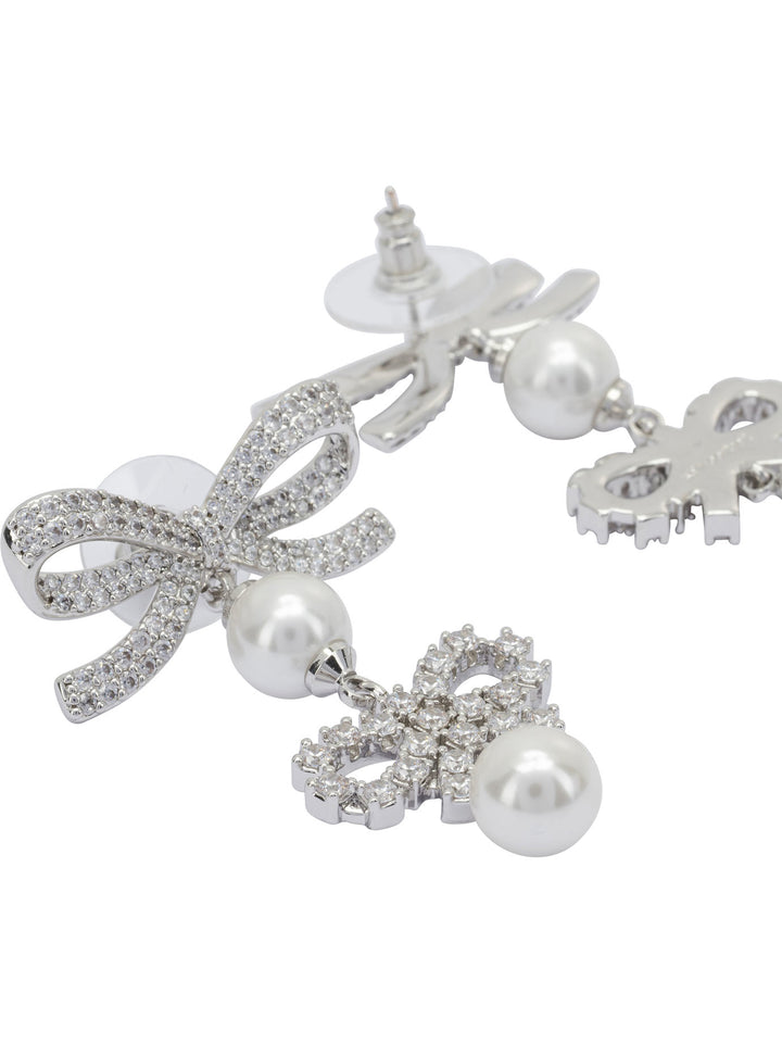 Self-Portrait Earrings With Bows And Pearls Jewels - Silver | 2d319dbc119fa6be10708dc756eeb4853d03f444