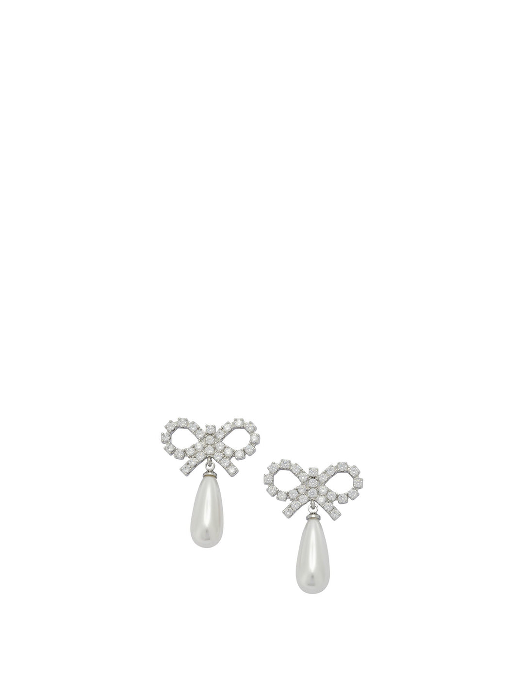 Self-Portrait Pearl Earrings With Crystal Bow Jewels - Bianco | 53e06d9102ced4d48fa3cbd69a7f68ff2757bf79