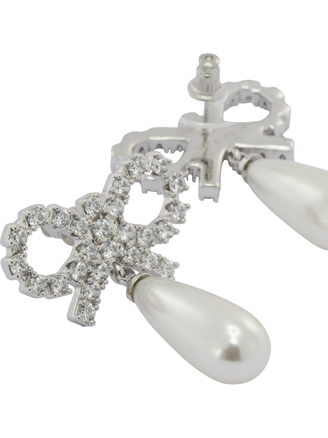 Self-Portrait Pearl Earrings With Crystal Bow Jewels - Bianco | 50ae3a975c182880393f3d0d9cb09c3360222ac9