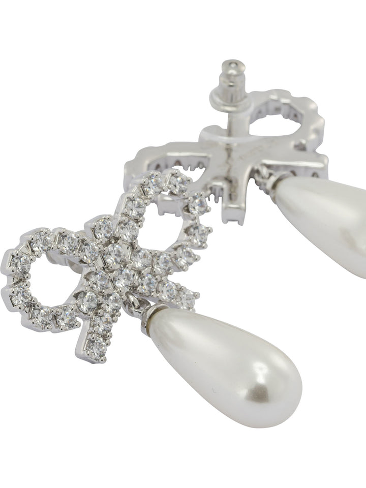 Self-Portrait Pearl Earrings With Crystal Bow Jewels - Bianco | 50ae3a975c182880393f3d0d9cb09c3360222ac9