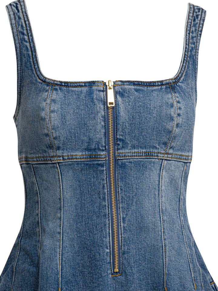 Self-Portrait Denim Flared Dress Abiti - Blu | e5f040d5a4c59363281696733afa74827969a2a1