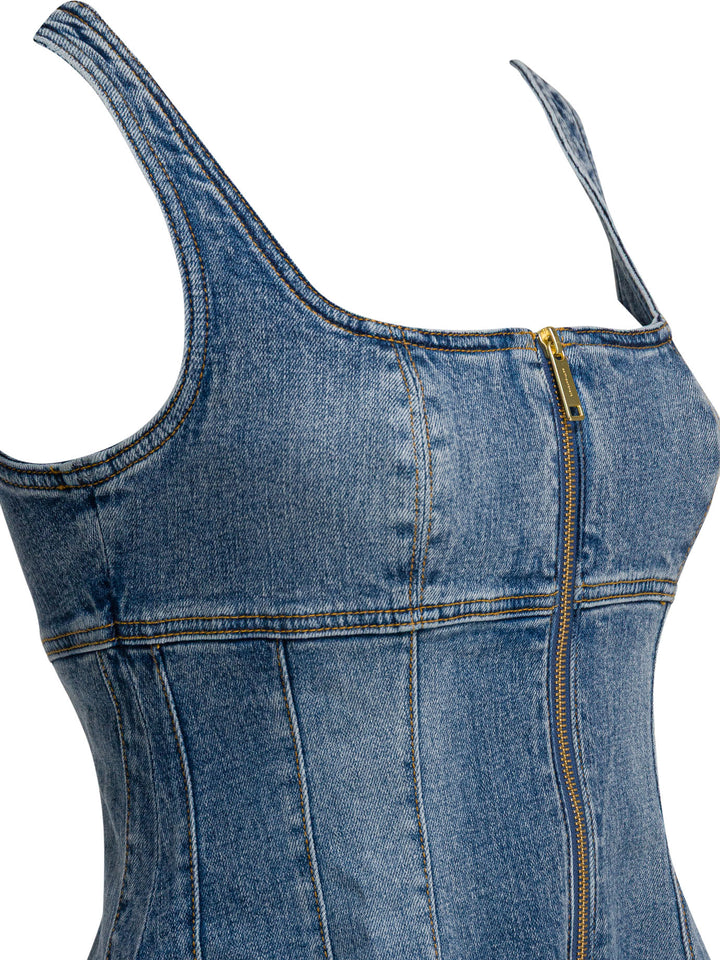 Self-Portrait Denim Flared Dress Abiti - Blu | c68984ab5997dd15b1fe89fbea6ffdcdc4e459de