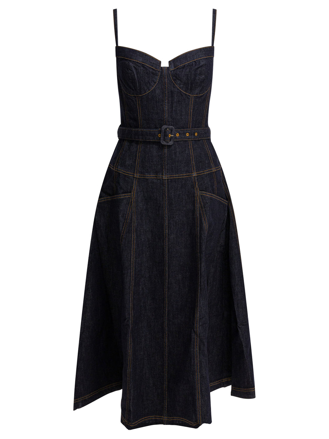 Self-Portrait Denim Flared Midi Dress Abiti - Blu | a933ee05761874d661f003590cf5e976264999de