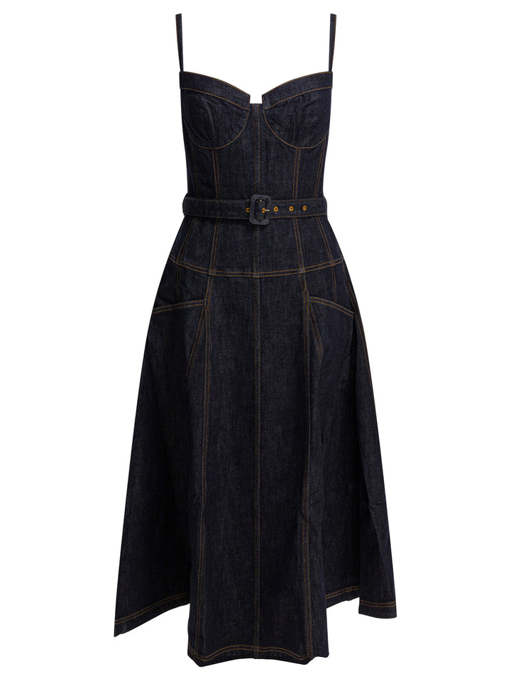 Self-Portrait Denim Flared Midi Dress Abiti - Blu | a933ee05761874d661f003590cf5e976264999de