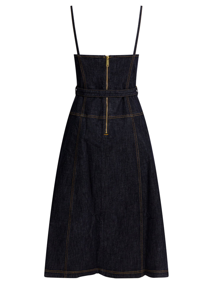 Self-Portrait Denim Flared Midi Dress Abiti - Blu | 6c7e5f71f960fa3f5907fdf09581af147e19b7e7