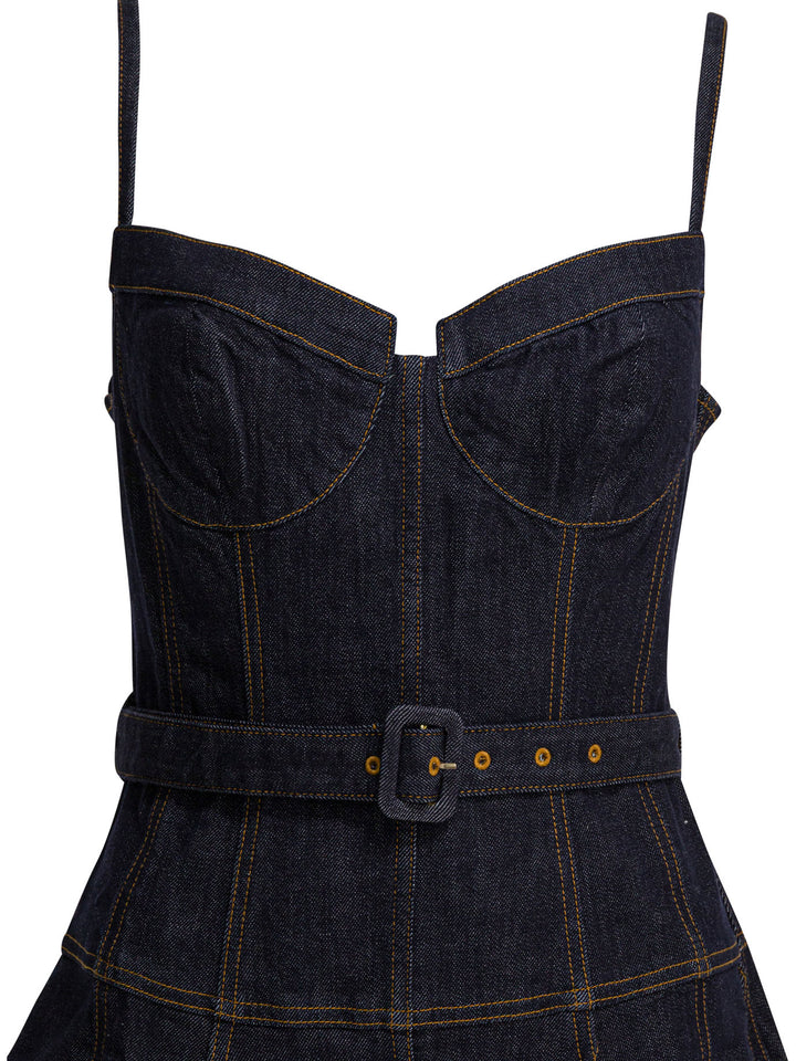 Self-Portrait Denim Flared Midi Dress Abiti - Blu | 6a512f9453c69e9853ea394c03ecfa7b3a909a53