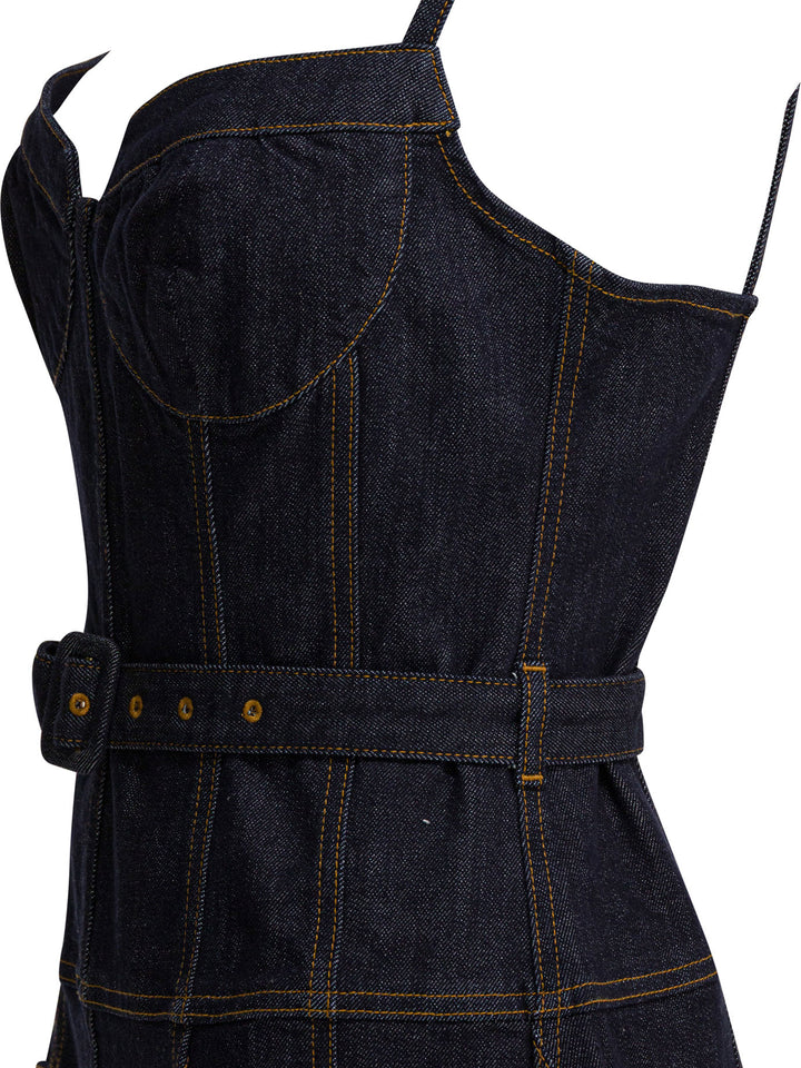 Self-Portrait Denim Flared Midi Dress Abiti - Blu | 7a65fea0550119c5de17ae3cbf93d3355d1c3e66