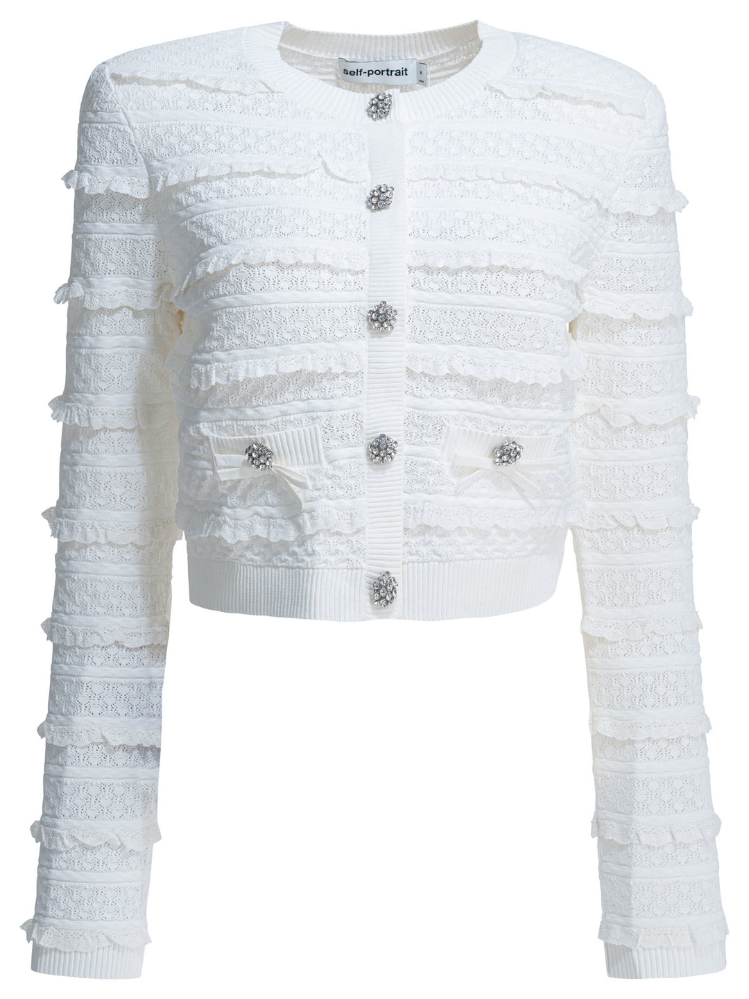 Self-Portrait Woven Knit Cardigan Knitwear - Bianco | f42081729040dd8254a4af58c981eea235686e36