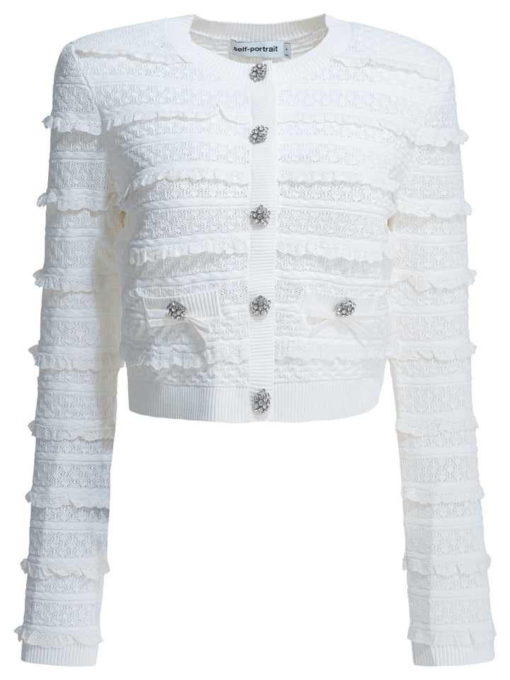 Self-Portrait Woven Knit Cardigan Knitwear - Bianco | f42081729040dd8254a4af58c981eea235686e36