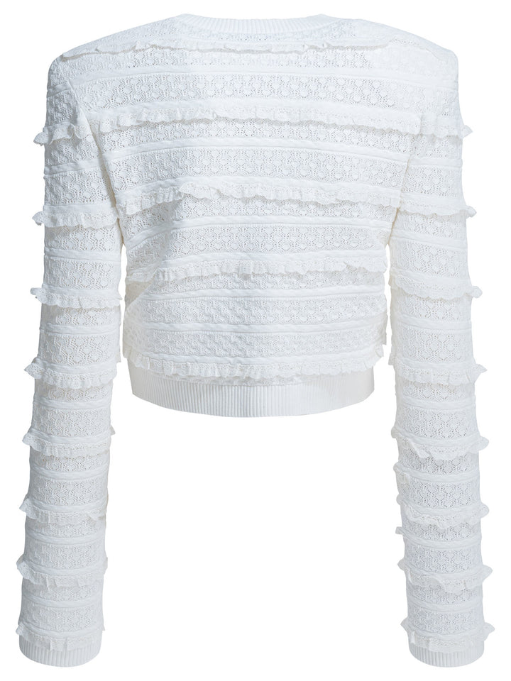 Self-Portrait Woven Knit Cardigan Knitwear - Bianco | 98bb9d7293128aba9f03895a0a6e4b94d3aad297