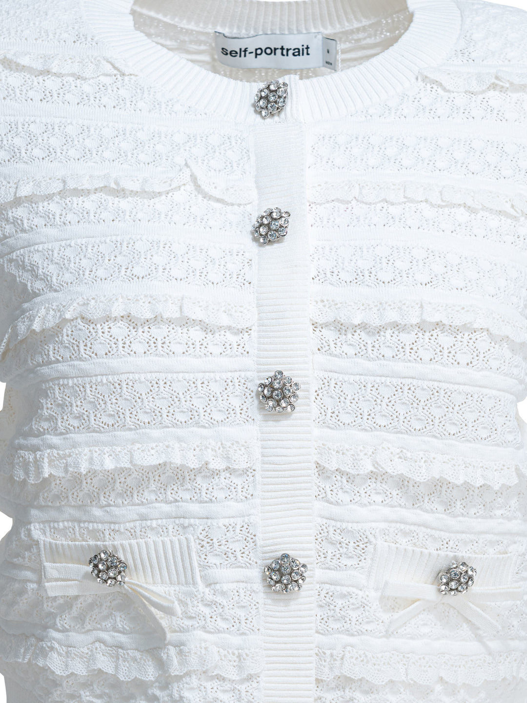Self-Portrait Woven Knit Cardigan Knitwear - Bianco | 2d3accf4988034e139c126bc2ba05b23e68b1ae7