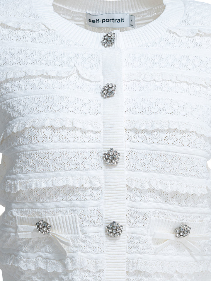 Self-Portrait Woven Knit Cardigan Knitwear - Bianco | 2d3accf4988034e139c126bc2ba05b23e68b1ae7