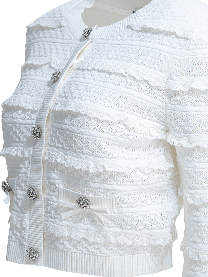 Self-Portrait Woven Knit Cardigan Knitwear - Bianco | 2fcb80974d19facde3071dbd3a61b3476b7b0e59