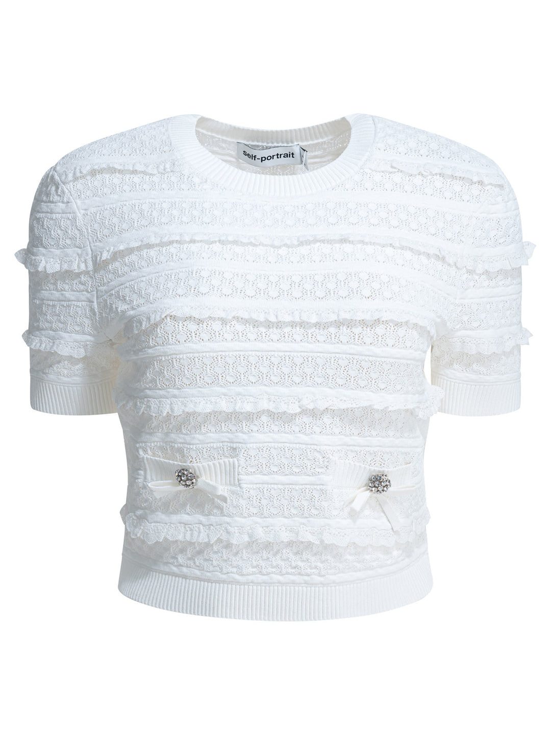 Self-Portrait Knitted Crew Neck Sweater Knitwear - Bianco | b4662cca096cfa6da112388cb53c8312917852e1