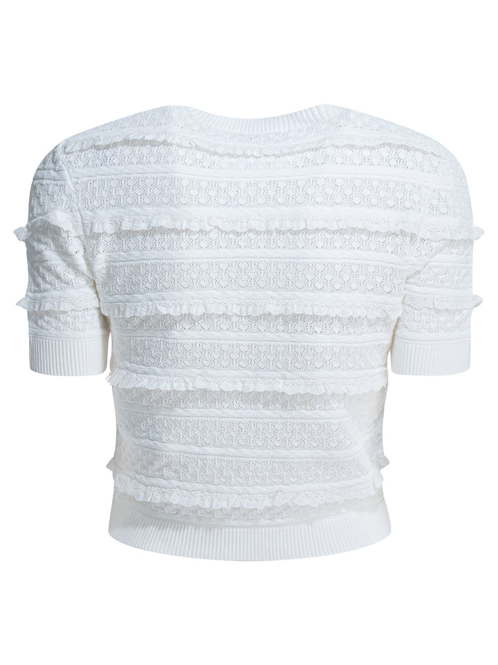 Self-Portrait Knitted Crew Neck Sweater Knitwear - Bianco | cc519eceb4076bef3f79fa4ca881b016666c9286