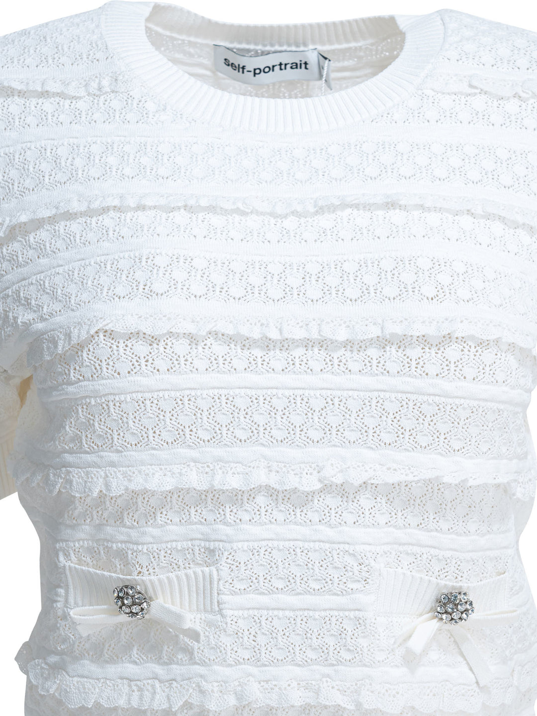Self-Portrait Knitted Crew Neck Sweater Knitwear - Bianco | 9b8e83167907dabb51dde2b54e3f70020c48bf60