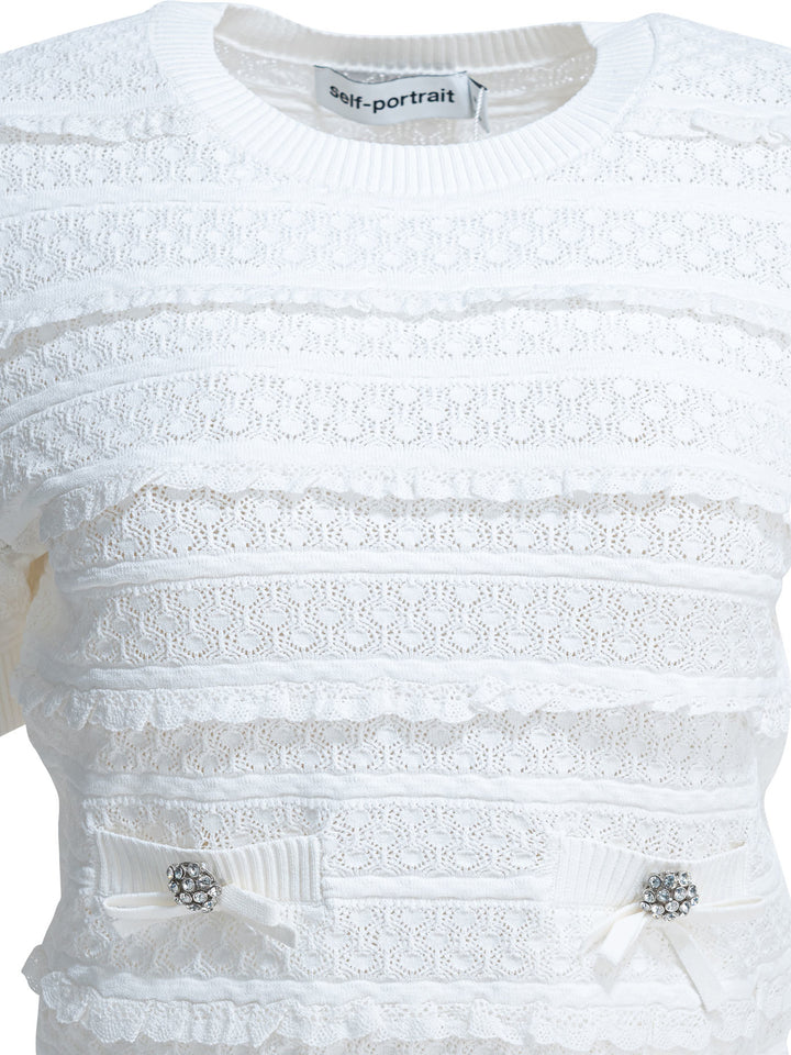 Self-Portrait Knitted Crew Neck Sweater Knitwear - Bianco | 9b8e83167907dabb51dde2b54e3f70020c48bf60
