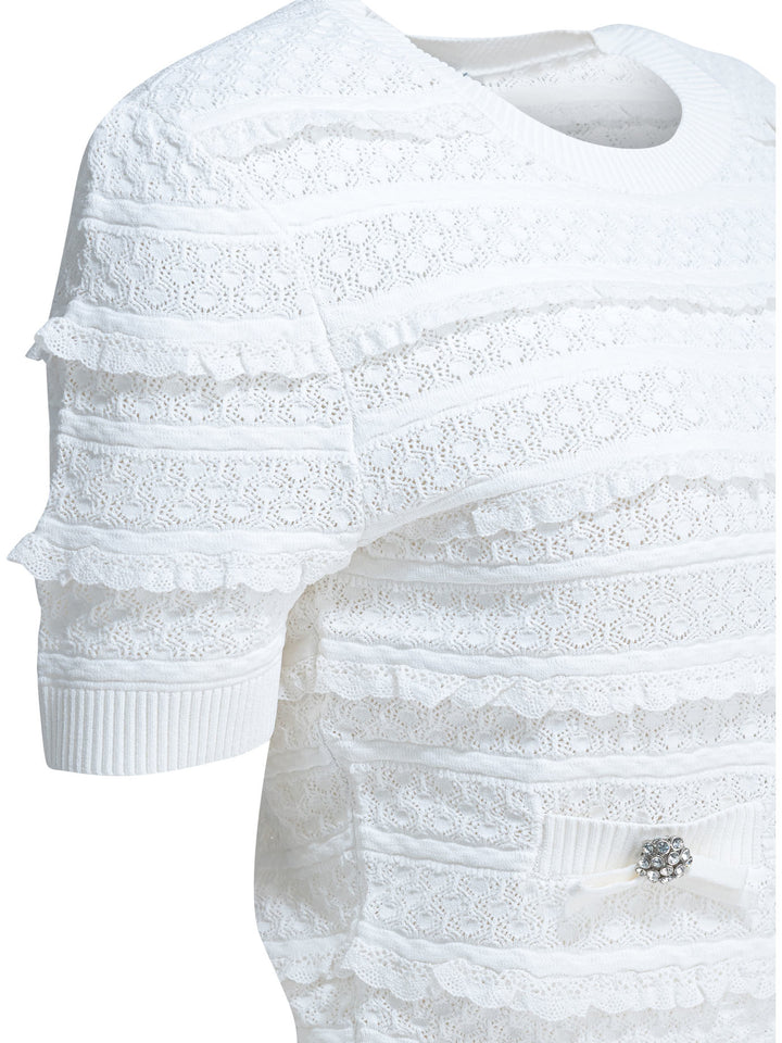 Self-Portrait Knitted Crew Neck Sweater Knitwear - Bianco | 6d7aa4b2530f0a06b60721ece8da29f438703feb