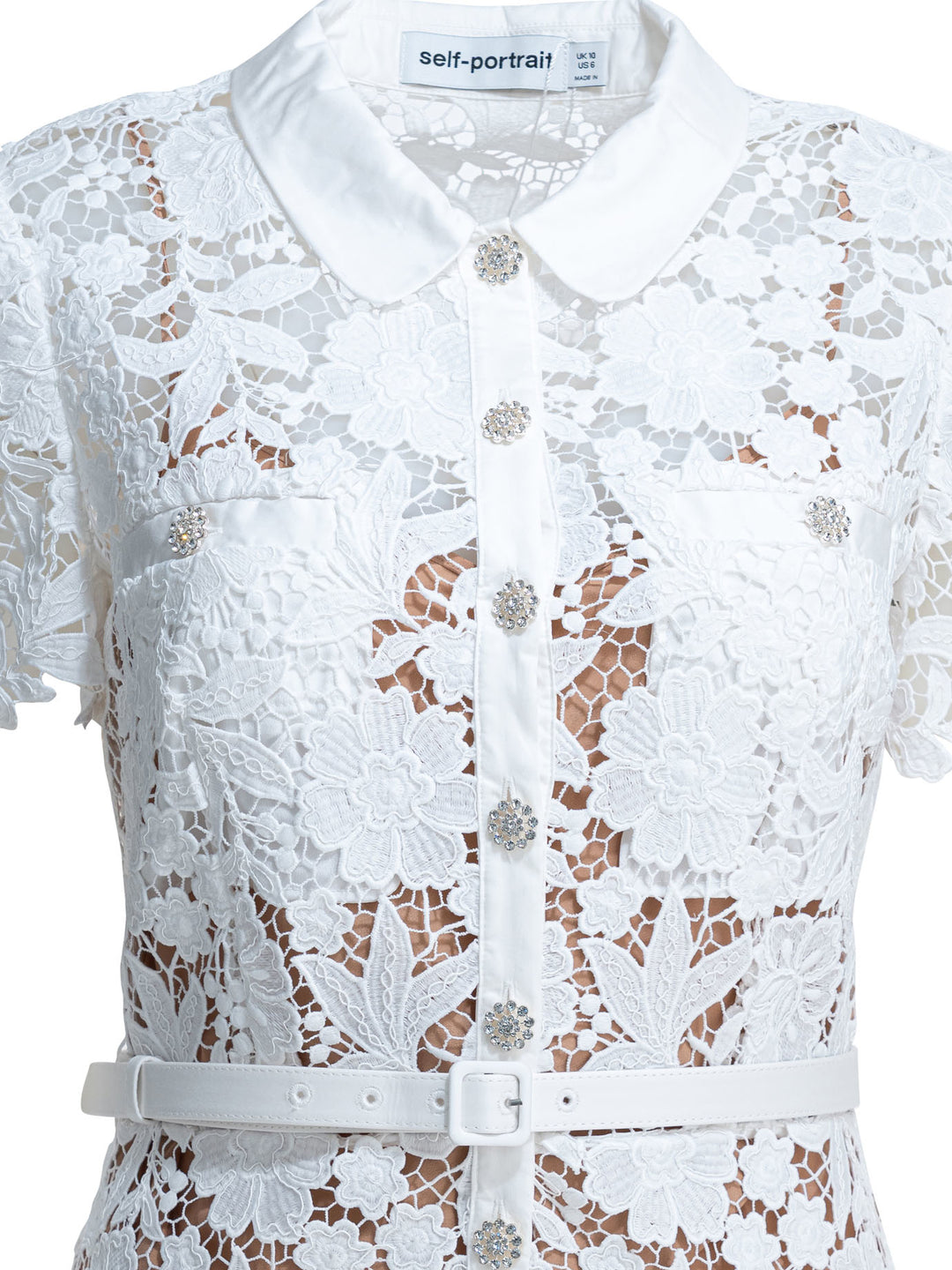 Self-Portrait Embroidered Midi Dress Abiti - Bianco | 0ff179ff0dee60980fc19d24c987709a3be6daa7