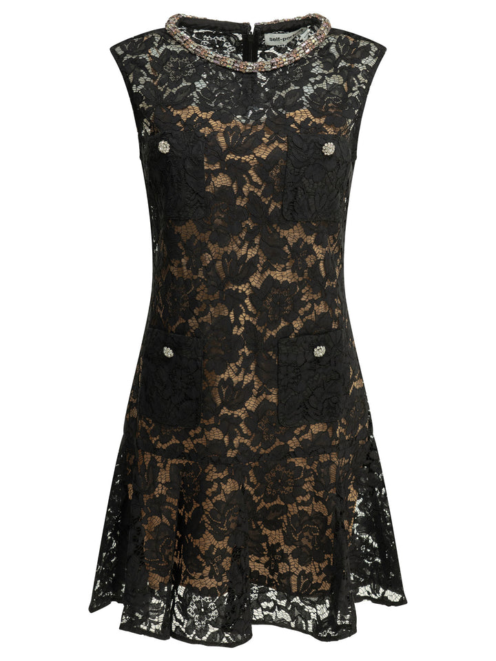 Self-Portrait Embroidered Short Dress Abiti - Nero | dd9be1501cd2ec4d74245928e2846b12aa3c5680
