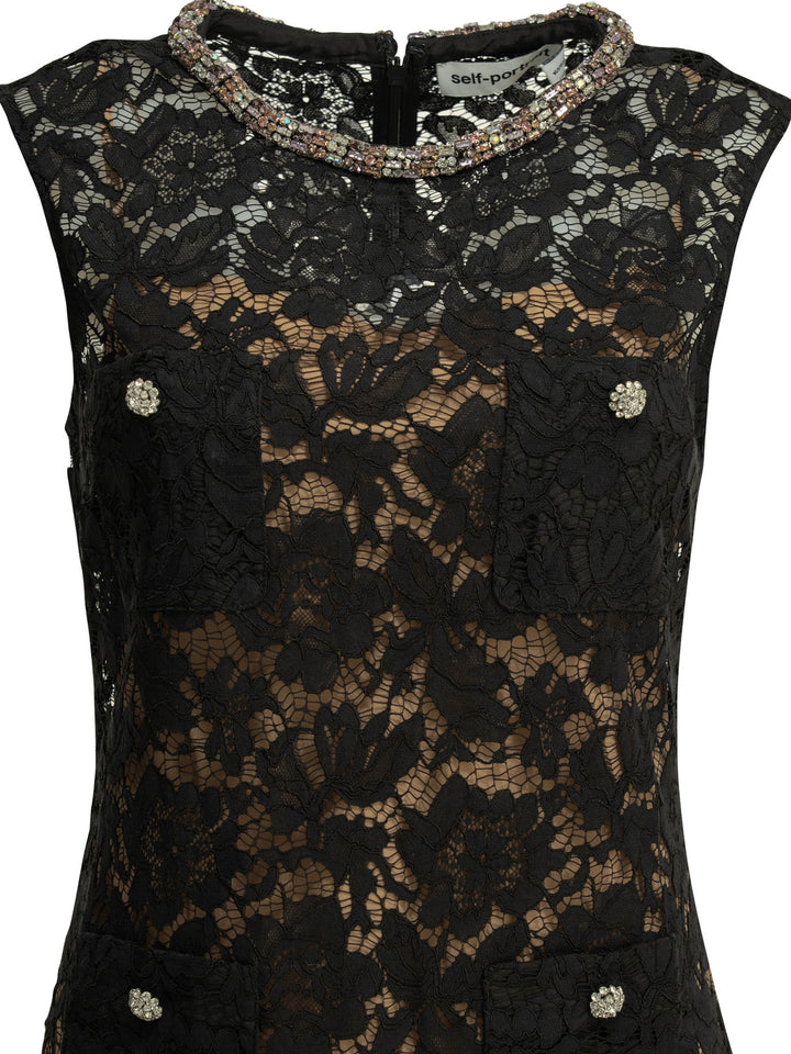 Self-Portrait Embroidered Short Dress Abiti - Nero | 1063cf2f3c3192a68105588434bda8c57af2bbc2