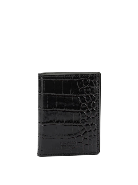 Crocodile-Effect Folding Card Holder Wallets & Card Holders Marrone